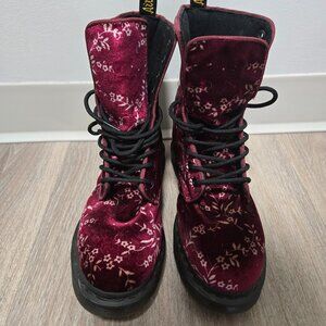 Dr. Martens Avery Burgundy Velvet floral boots- 6US